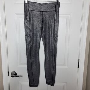 Lululemon Size 6 Speed Up Tight Foil 28" Luminosity Foil Print Black Silver